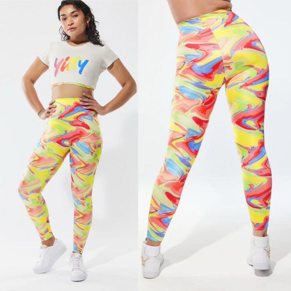 Yitty Cuz I Love You Shaping High Waist Leggings Pride Marble Print Large NWT